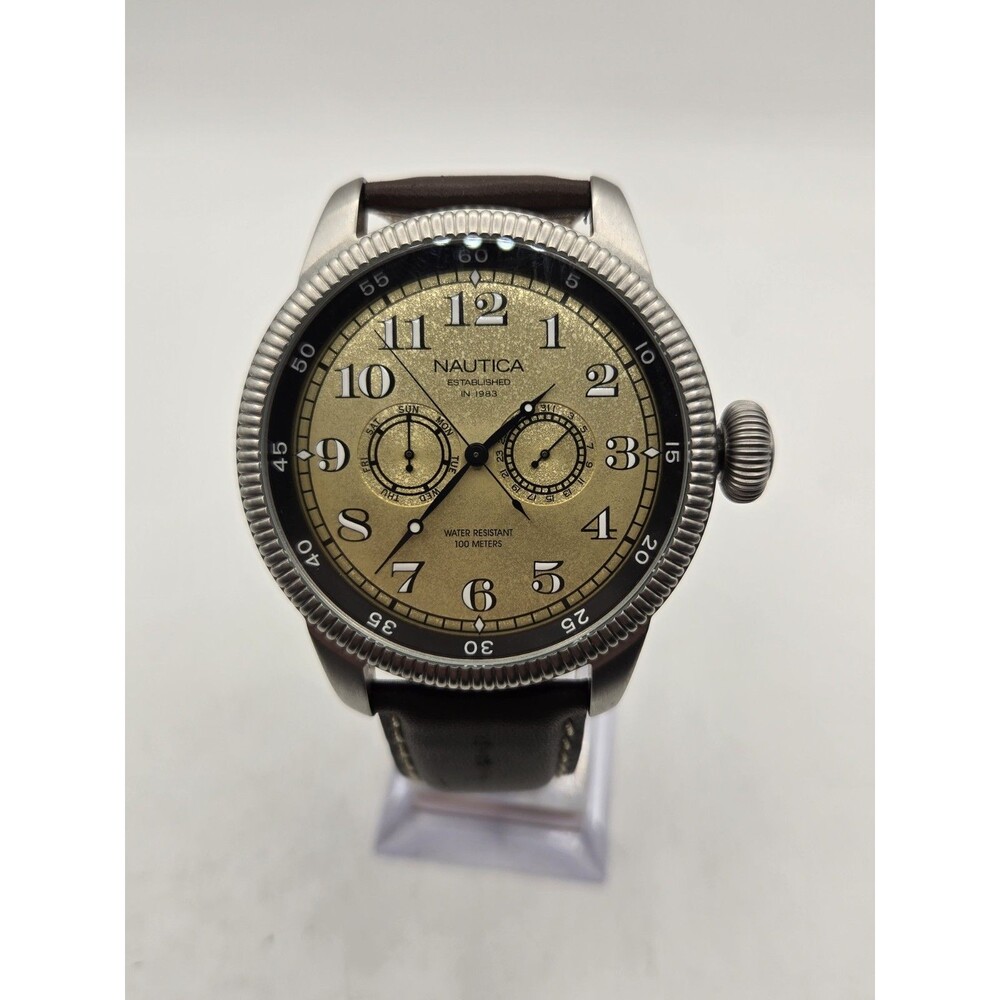 Nautica A16521 Men's 46mm Vintage-Inspired Watch. New Battery. MINT. - Picture 2 of 14
